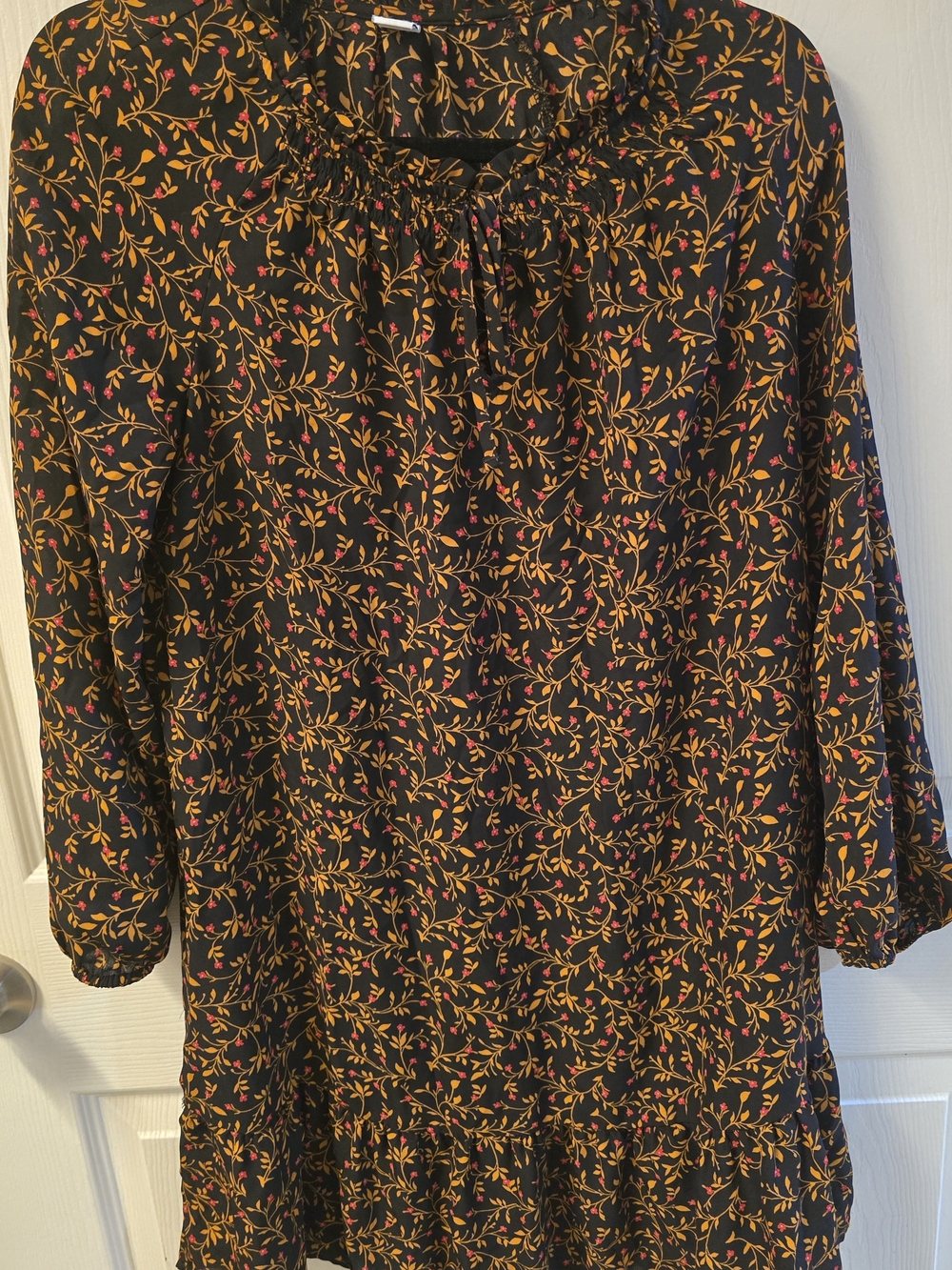 Women’s Brown Floral Tie-Neck Dress